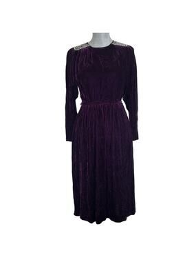 80s Crushed Velvet Silk Blend Purple Sequin Midi Dress 6 Fairy Grunge Retro